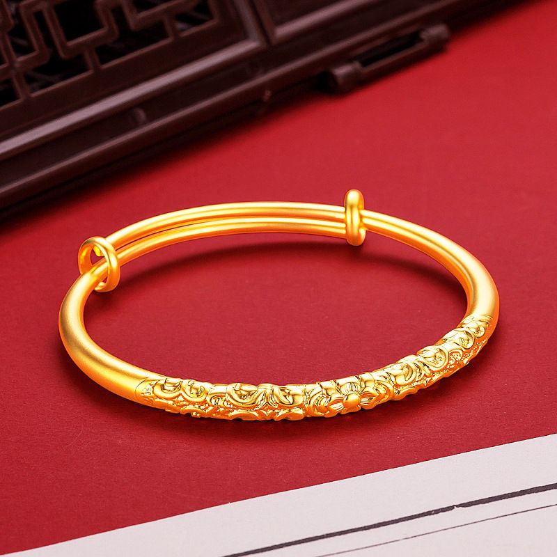 沙金饰品满天星手镯轻奢高级龙凤推拉手环仿真金镯子久不掉色手饰