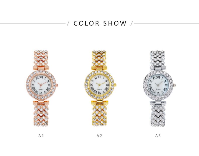 Women's quartz watch with rhinestone detail and Roman numerals