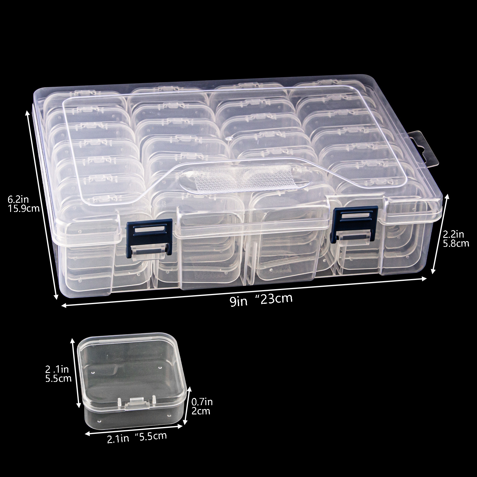 Clear plastic storage box set, square shape, desktop organizer