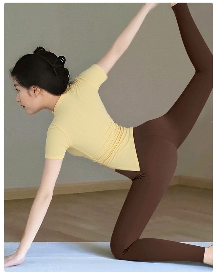 Women's yoga set, slim waist, side slit, pilates sports top