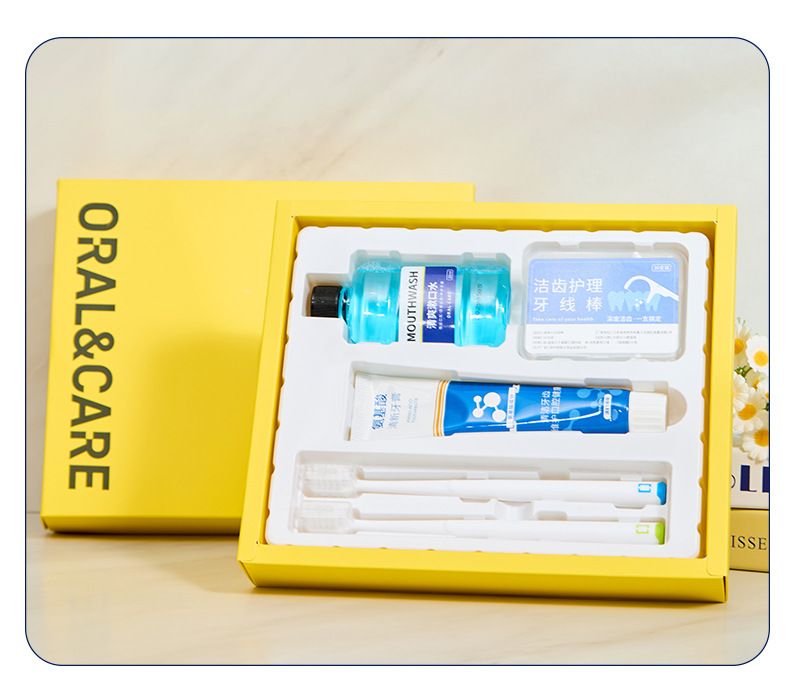 Oral care gift set with toothbrush, toothpaste, dental floss, mouthwash