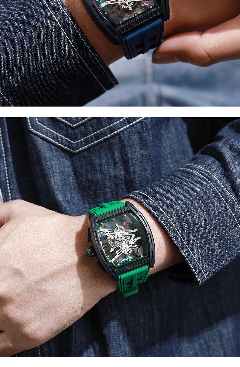 Richard hollow design men's quartz watch silicone strap