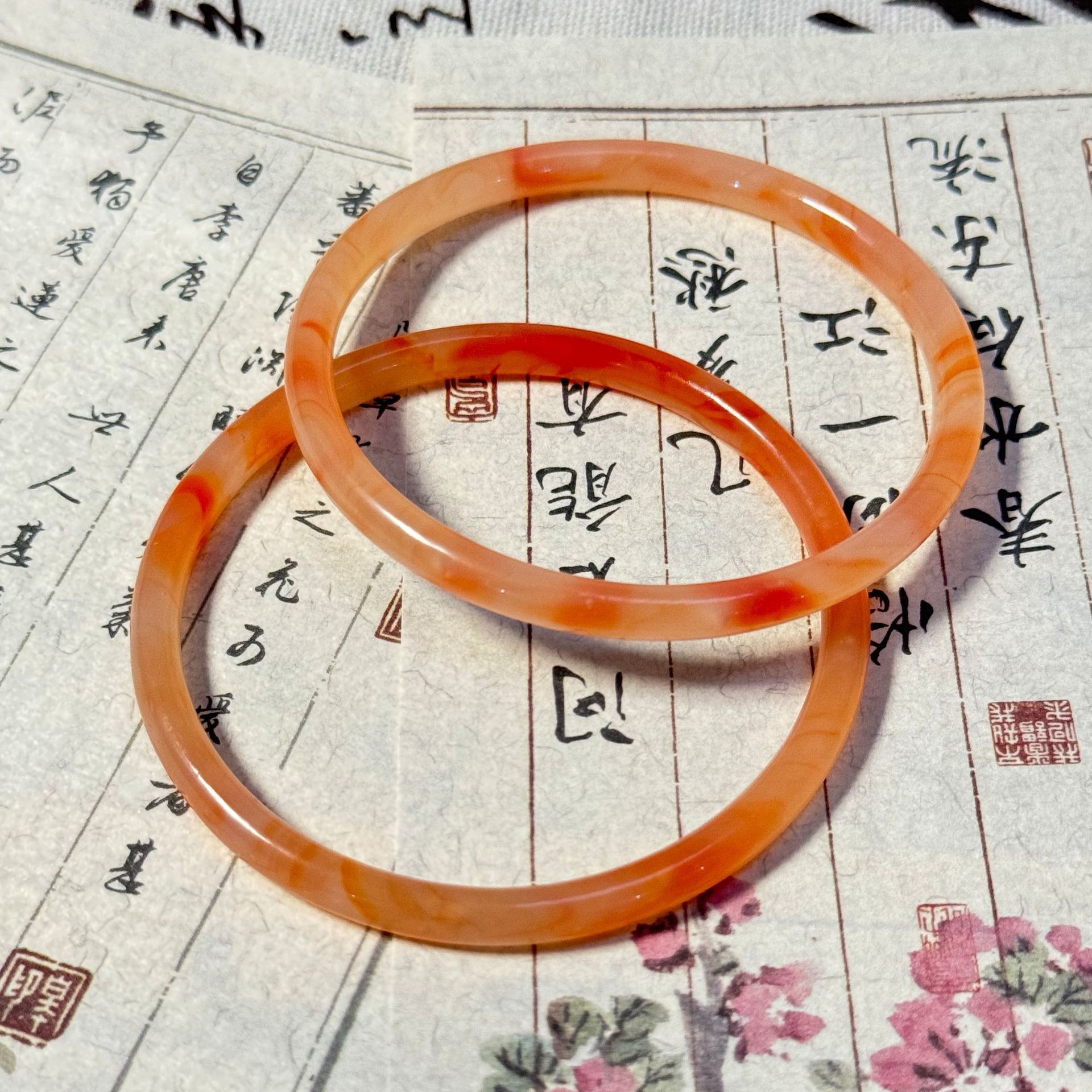 Tianshan emerald jade bangle, ice glutinous type, floating flower pattern