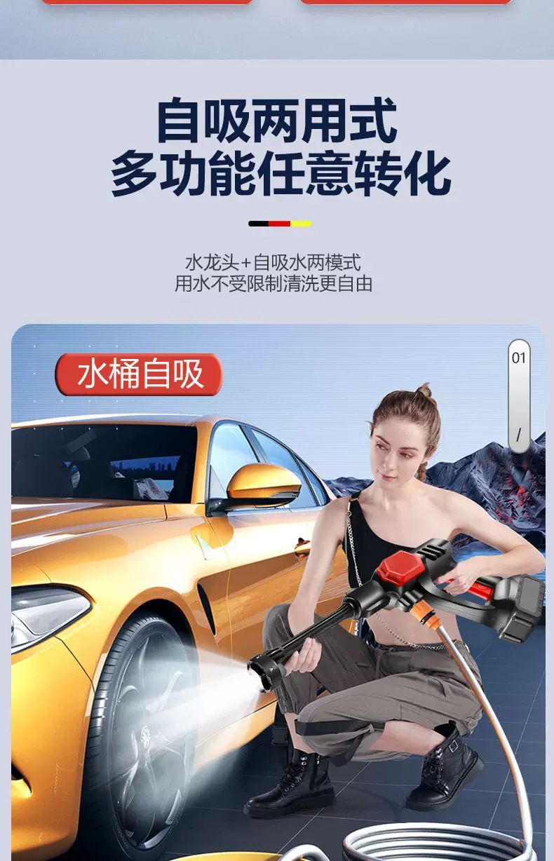 Wireless high-pressure car washer, rechargeable lithium battery
