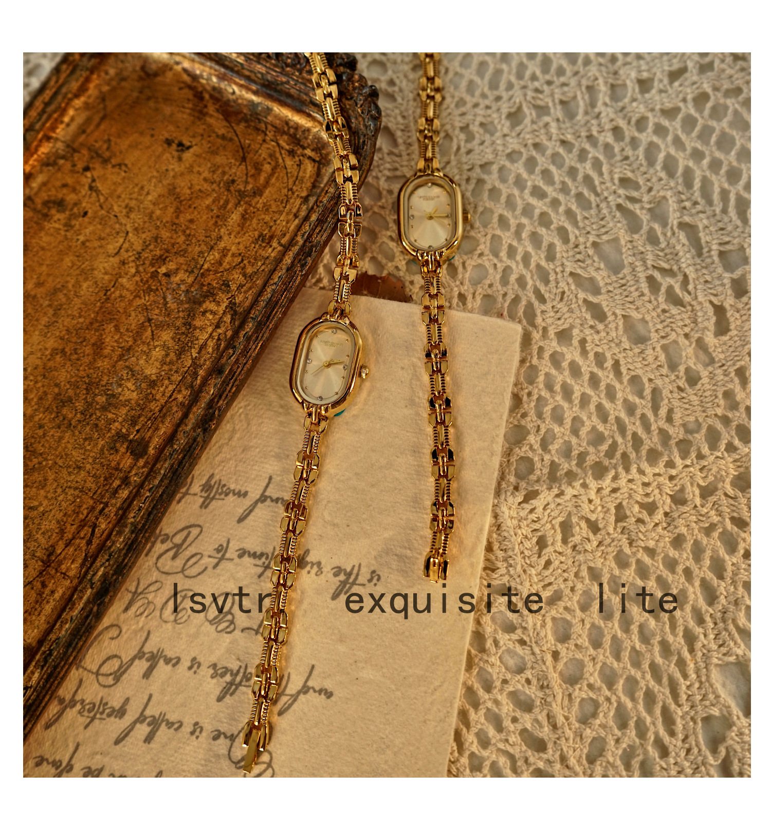 LSVTR Vintage-Damenuhr in Gold mit Mini-Armband