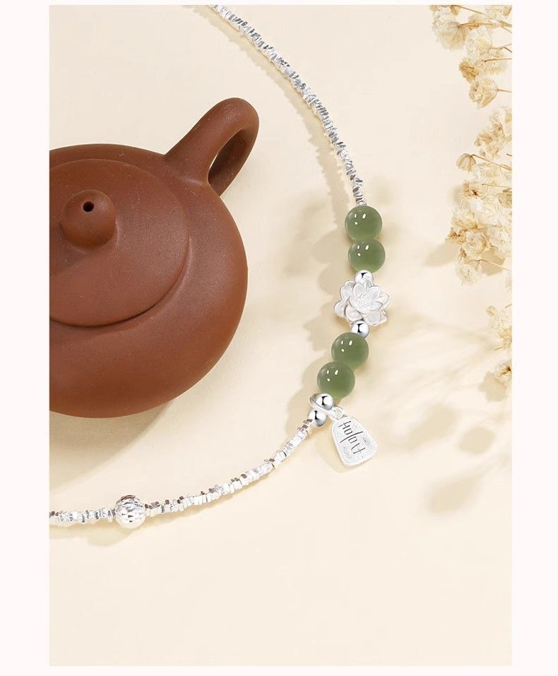 Hetian jade gümüş bilezik, kadın, lüks tasarım