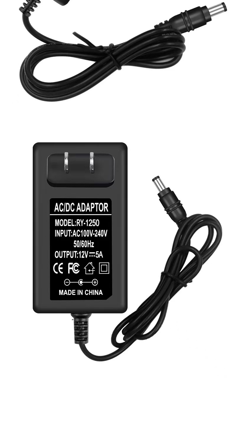 Power Adapter 12V 5A 60W, EU/US Standard, LED and Motor