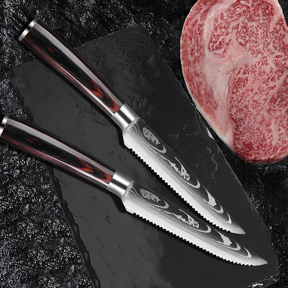 Steak bıçağı seti, 4CR13 çelik, damask desen, 2 parça