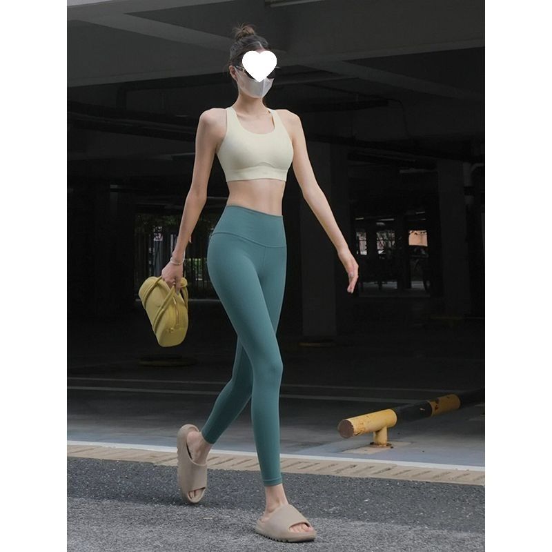 专业运动瑜伽裤女裸感高腰收腹提臀紧身亮色系健身裤落叶黄灰