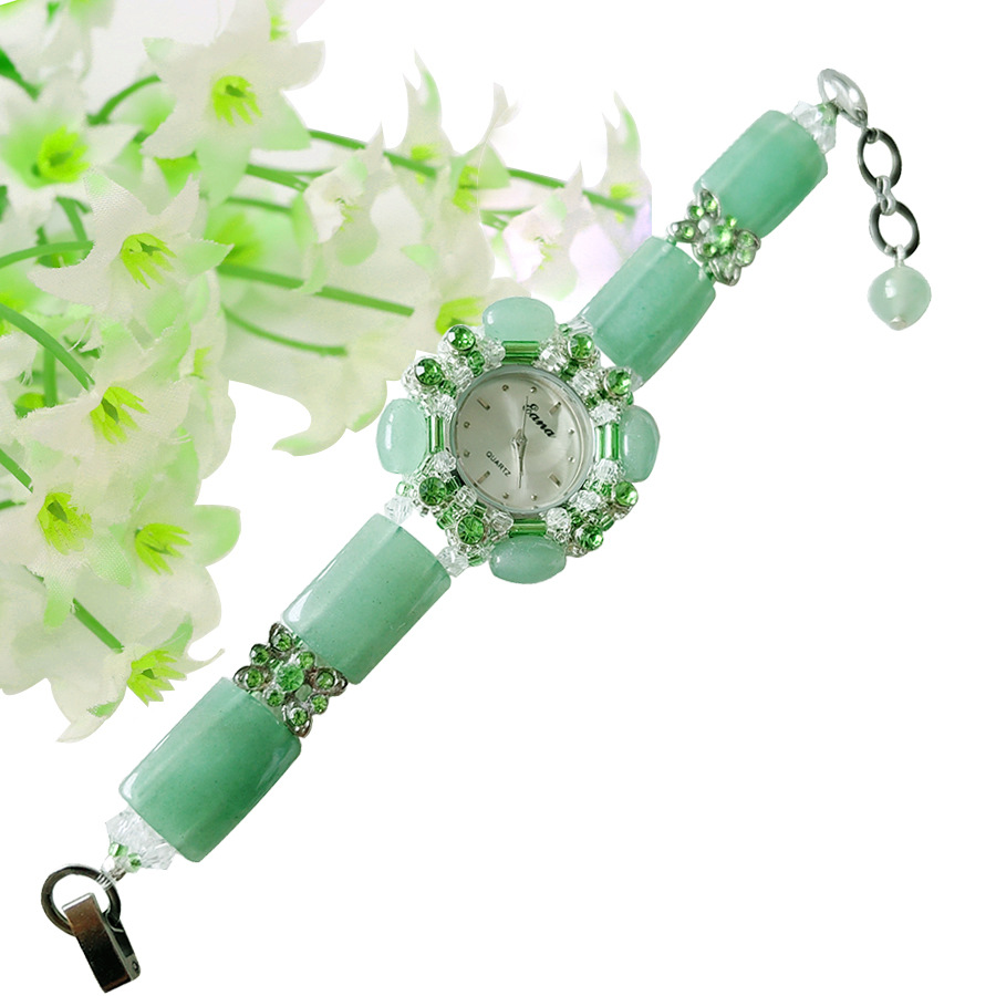 Damenuhr mit Jade-Armband, Quarz, mit Steinen