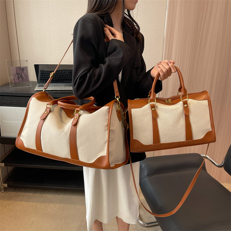 Vintage canvas travel bag for women, color block design