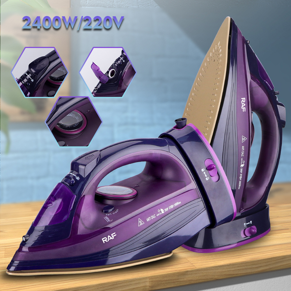Electric iron, corded and cordless, steam function