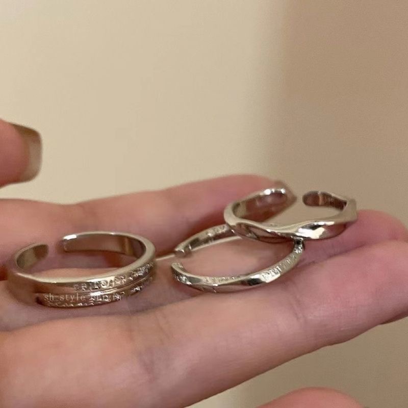 Silber dreiteiliges Ringset Damen, minimalistisch