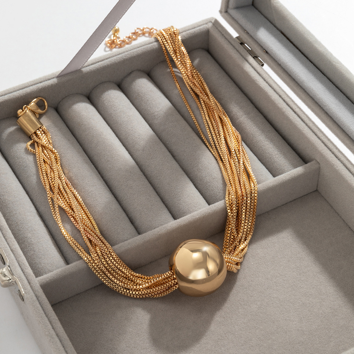 Multi-layer chain pendant necklace with spherical design