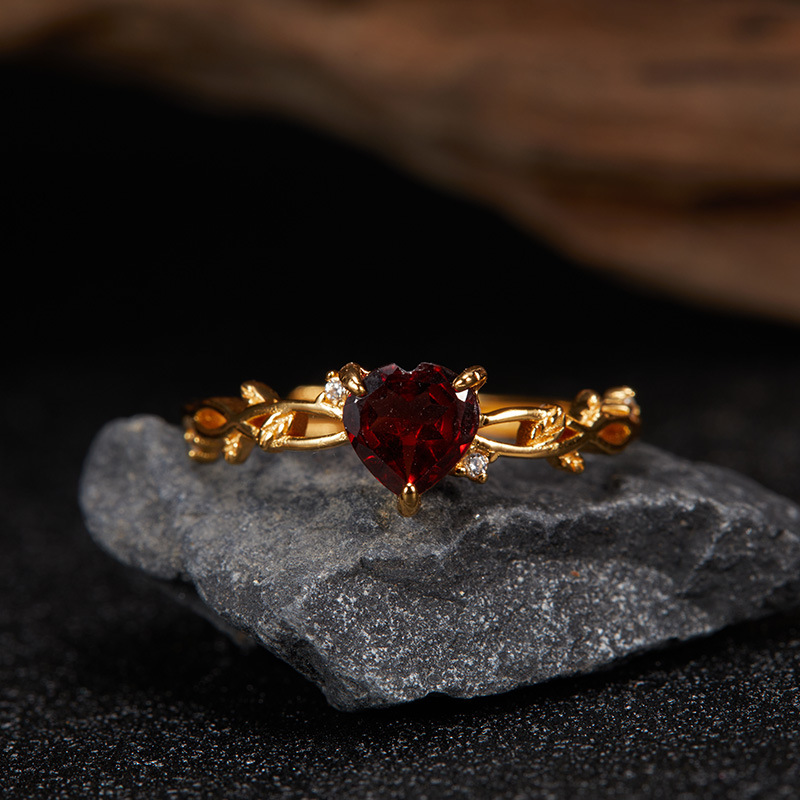 S925 Silber 18K Granat-Mittelfingerring
