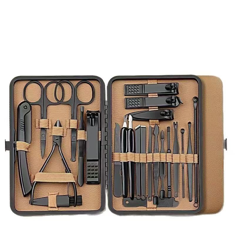 Stainless steel nail care kit, 24-piece, brown