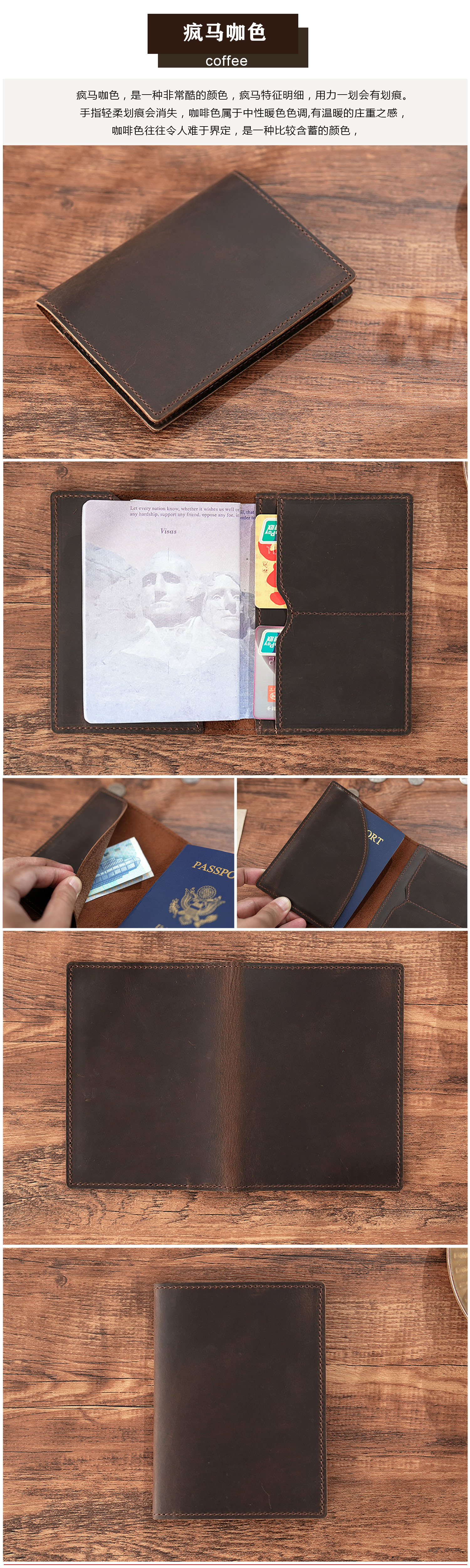 Verrücktes Pferd Leder Reisepass-Halter Vintage Vollnarbenleder