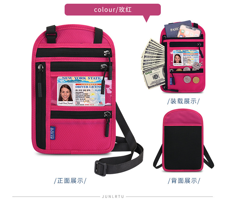 RFID neck wallet for travel documents and passport