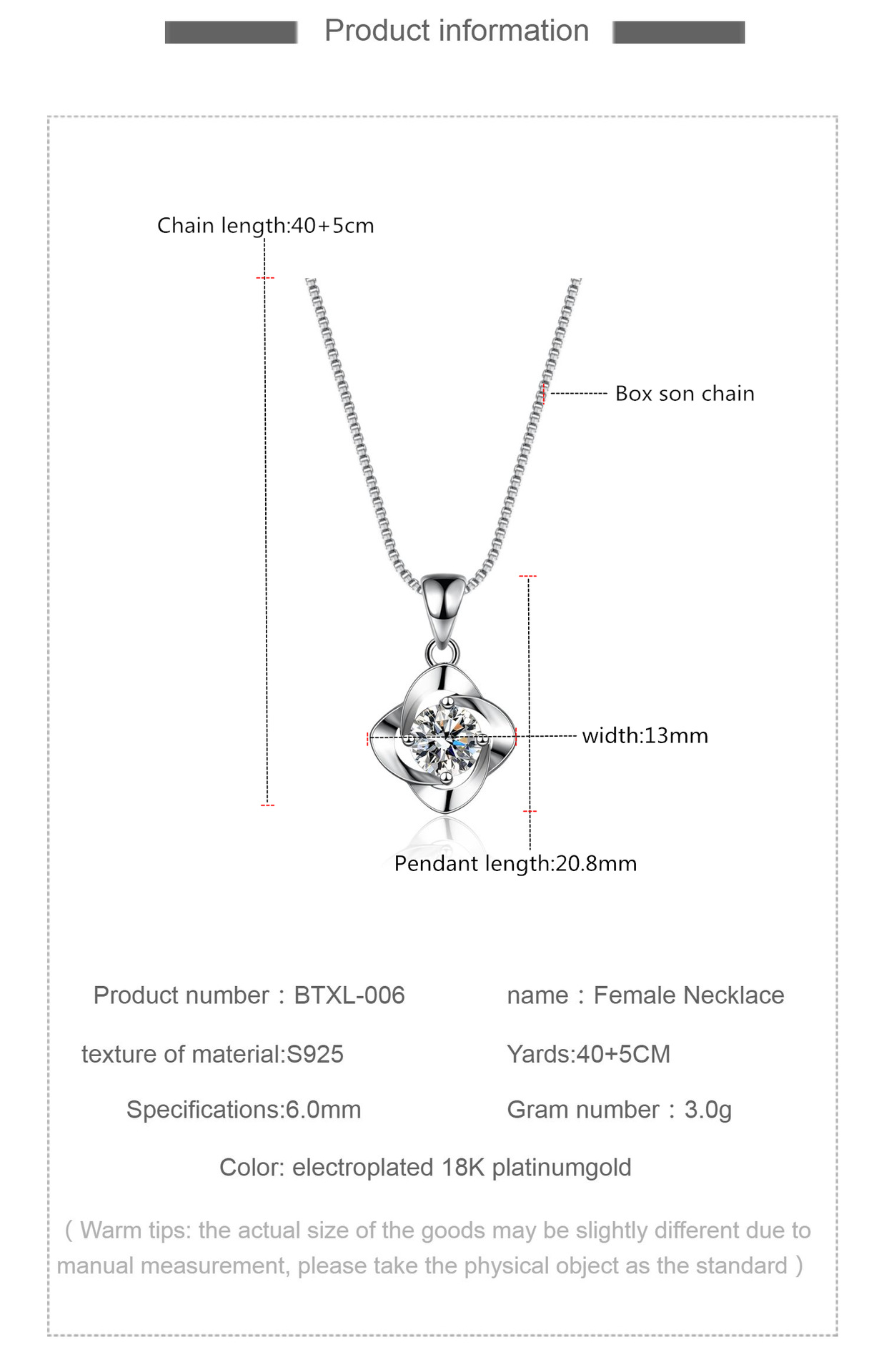 Moissanit-Anhänger-Halskette S925 Sterlingsilber rhodiniert