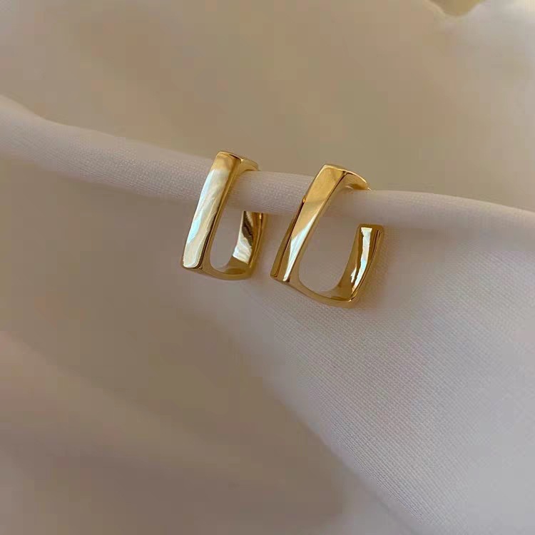 14K gold-plated geometric earrings, vintage style
