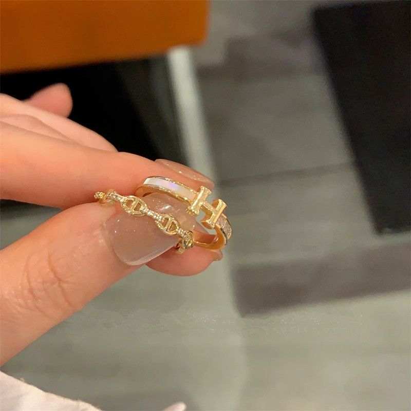 H-letter zircon stackable women's ring