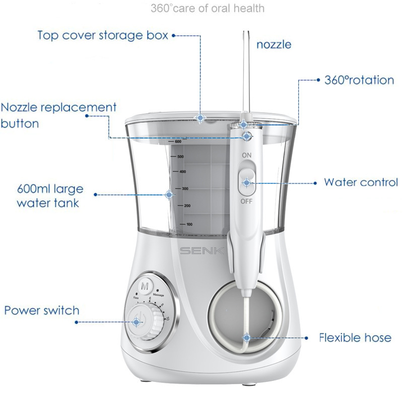 Electric water flosser, large capacity, 6 nozzles