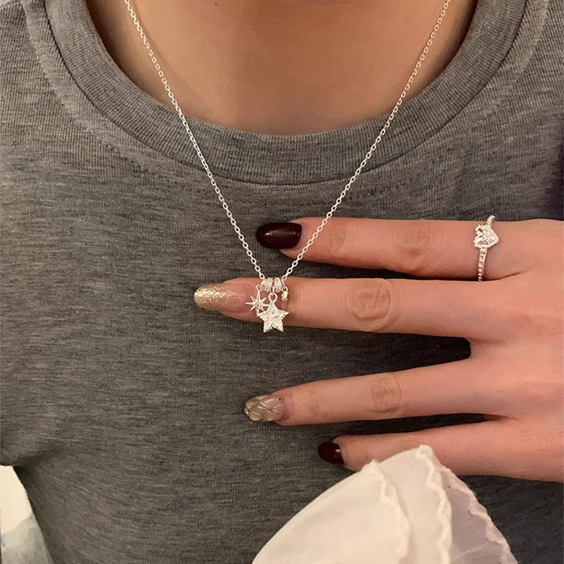 S925 sterling silver star necklace, elegant Korean style design