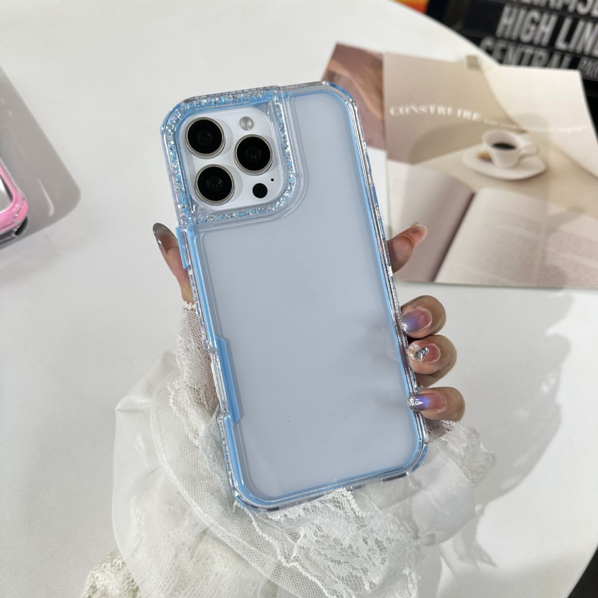 Phone case for OPPO A6Pro, 3-in-1, mirror frame, glitter epoxy
