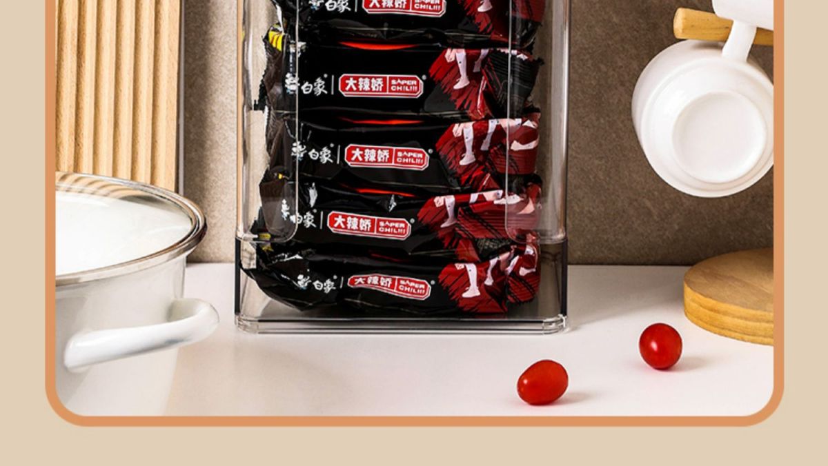 Desktop instant noodle storage organizer with shelf