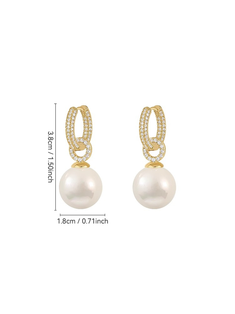 Round Pearl Earrings, Zircon Micro-Inlaid, Women's Studs