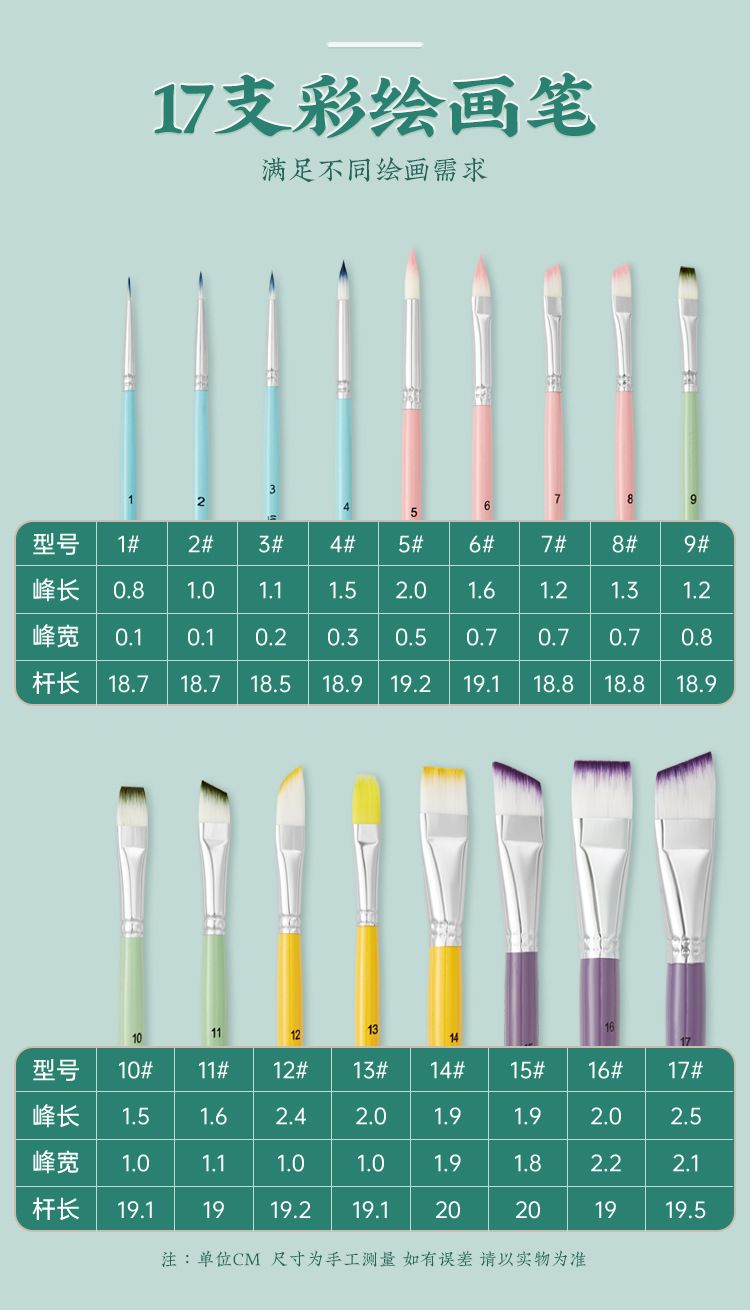 17-Piece Brush Set for Children, Face Painting and Body Drawing