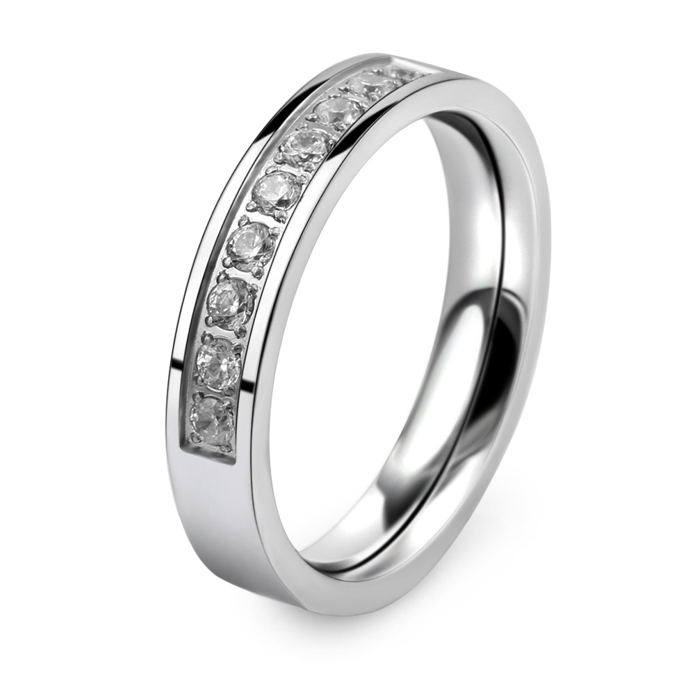 4mm zirkon paslanmaz çelik yüzük, minimalist stil