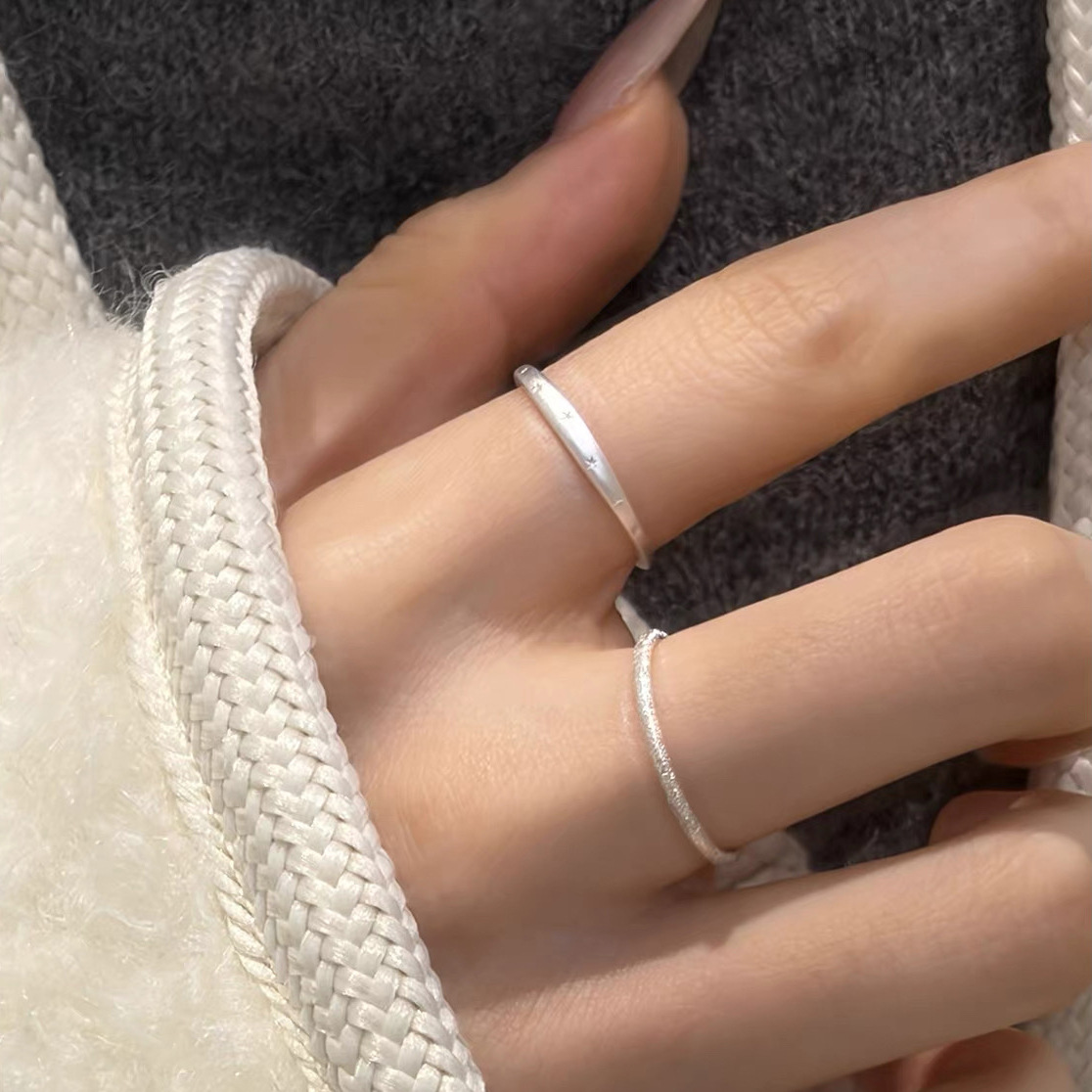 S925 Sterlingsilber Fünfzackstern Ring, mattiert, elegant