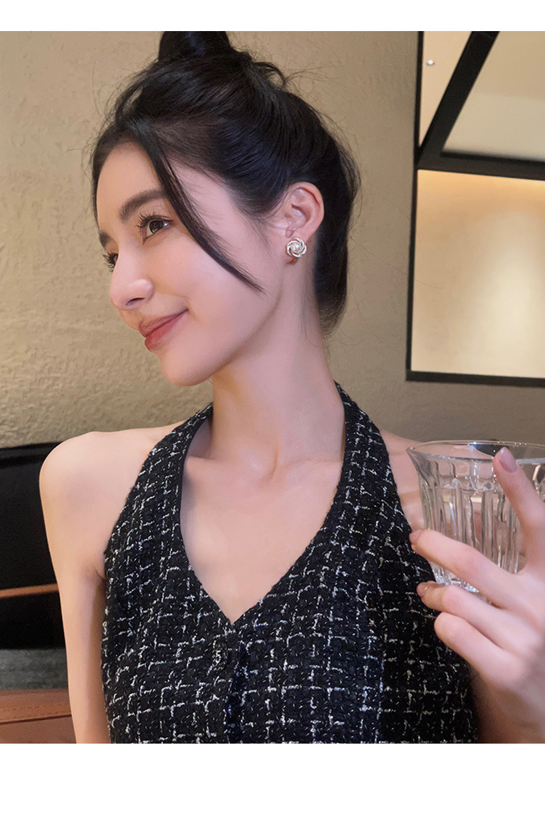 925 Silver Stud Earrings Women French Style Luxury Elegant