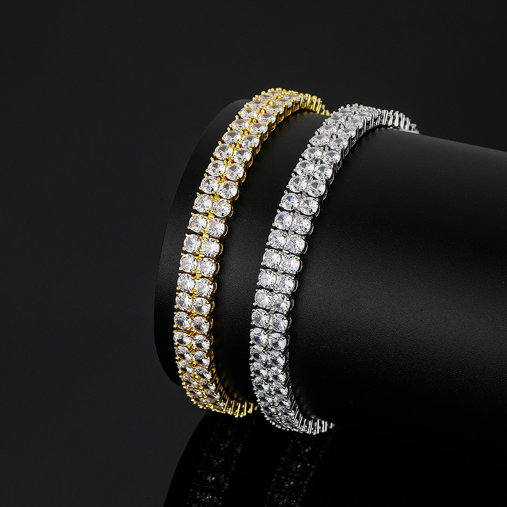 3MM zirkon taş tenis bilezik çift sıra