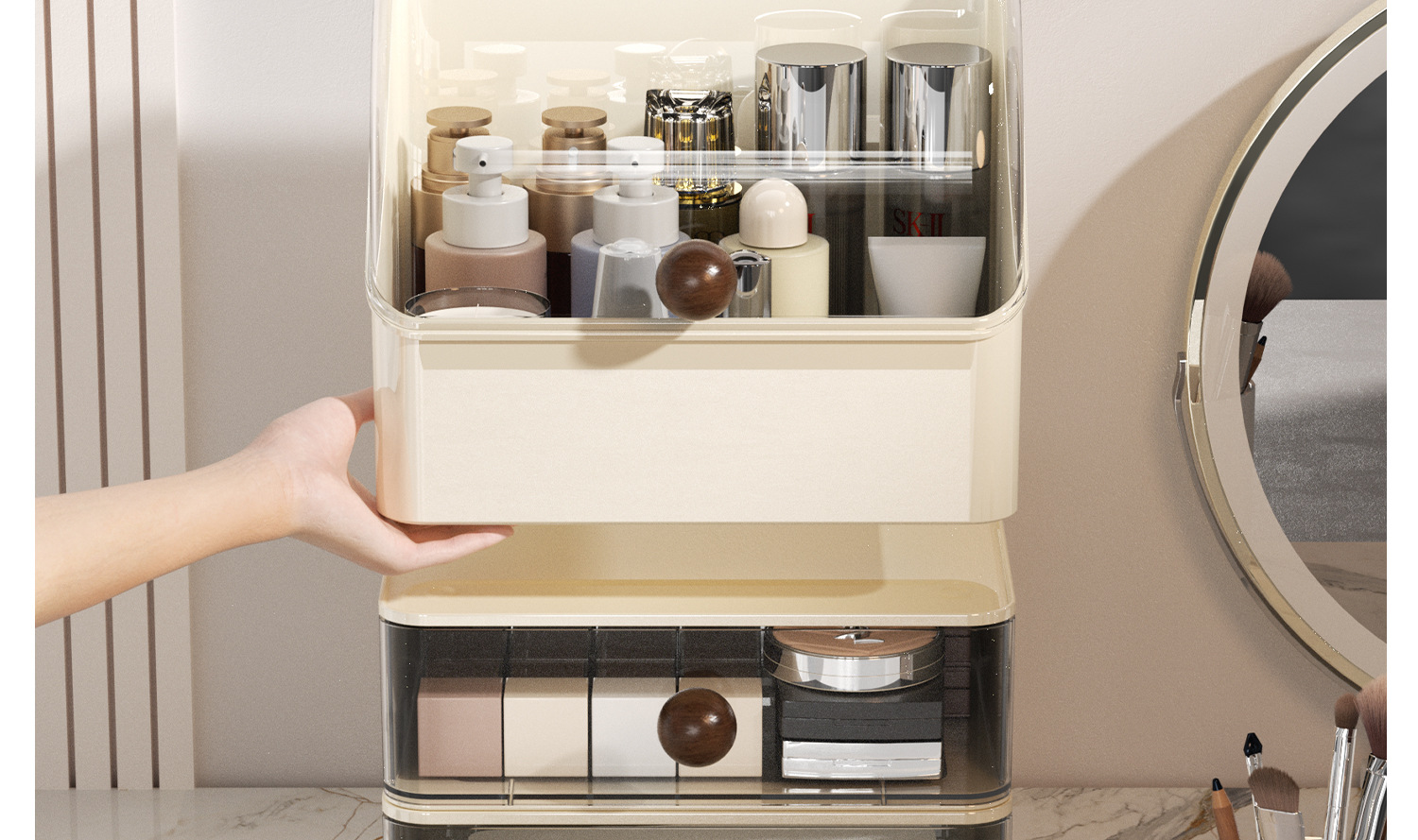 Schminktisch-Kosmetik- und Lippenstift-Organizer mit Schublade staubdicht