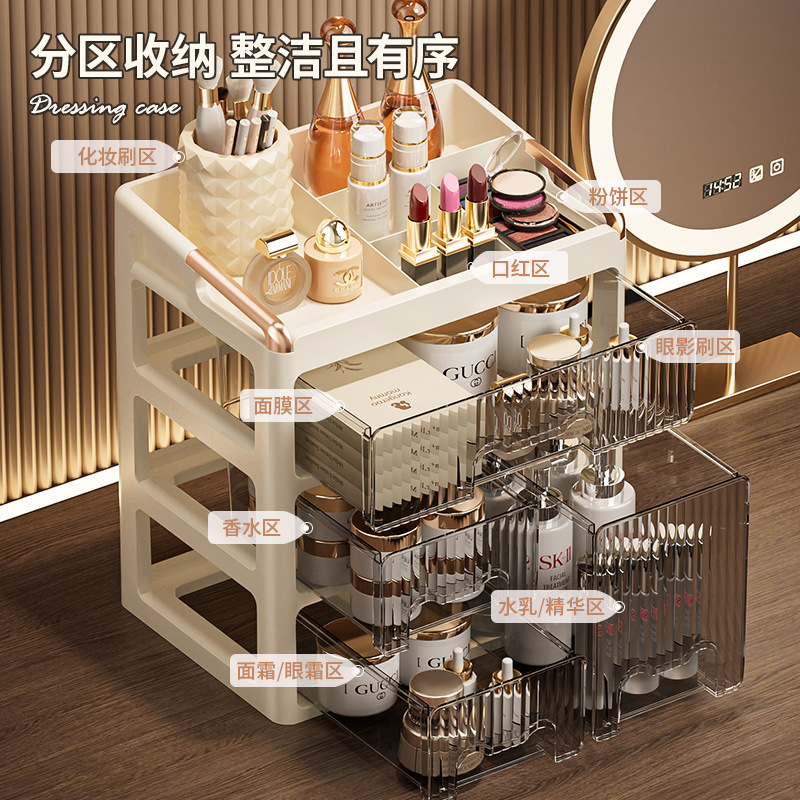 防尘桌面收纳盒多层抽屉式护肤品梳妆台收纳架宿舍化妆品置物架子