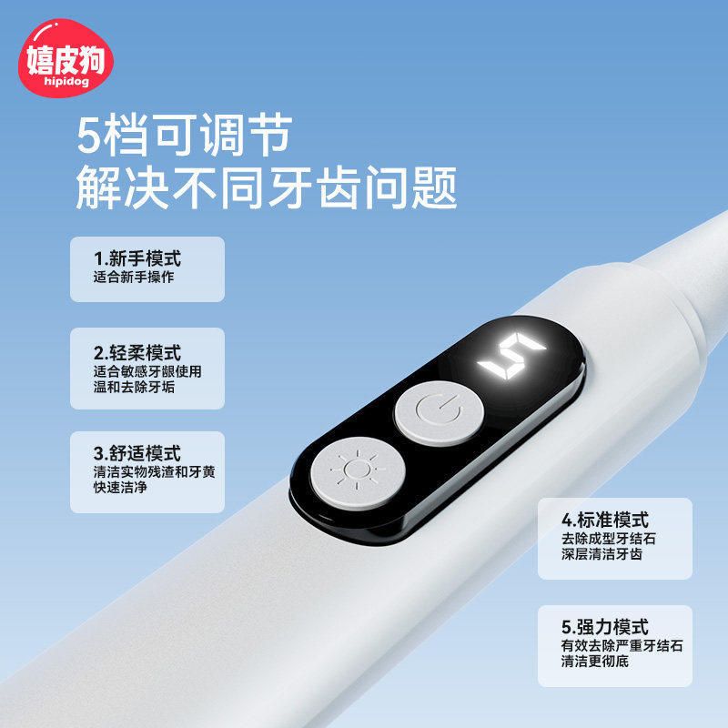 Ultrasonic electric dog teeth cleaner with intelligent tartar removal
