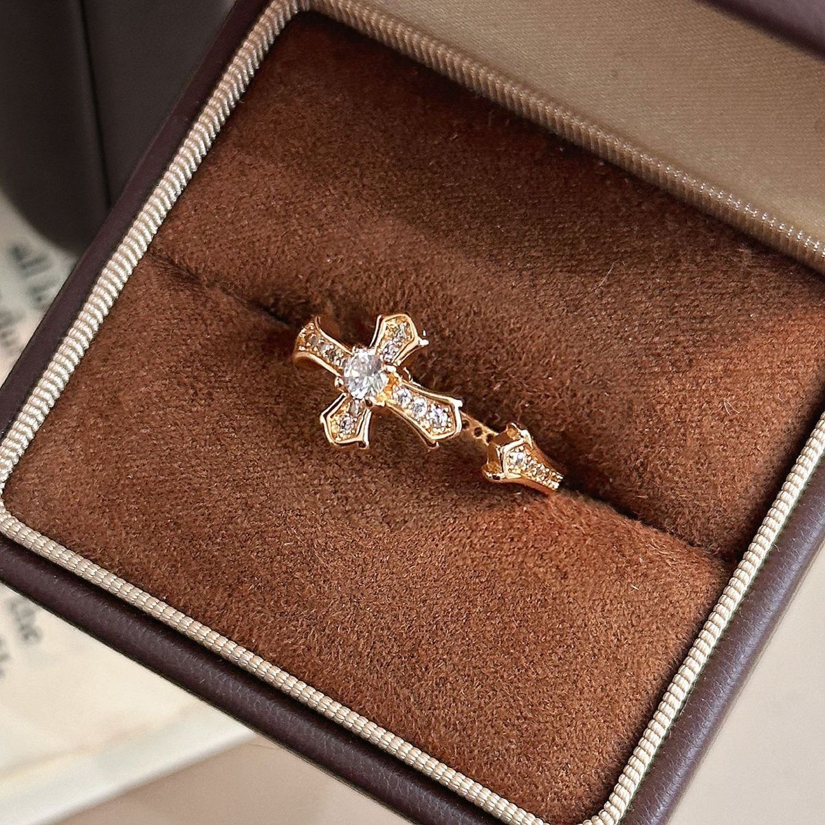 Kreuz-Punk-Ring Damen, Strass Vintage