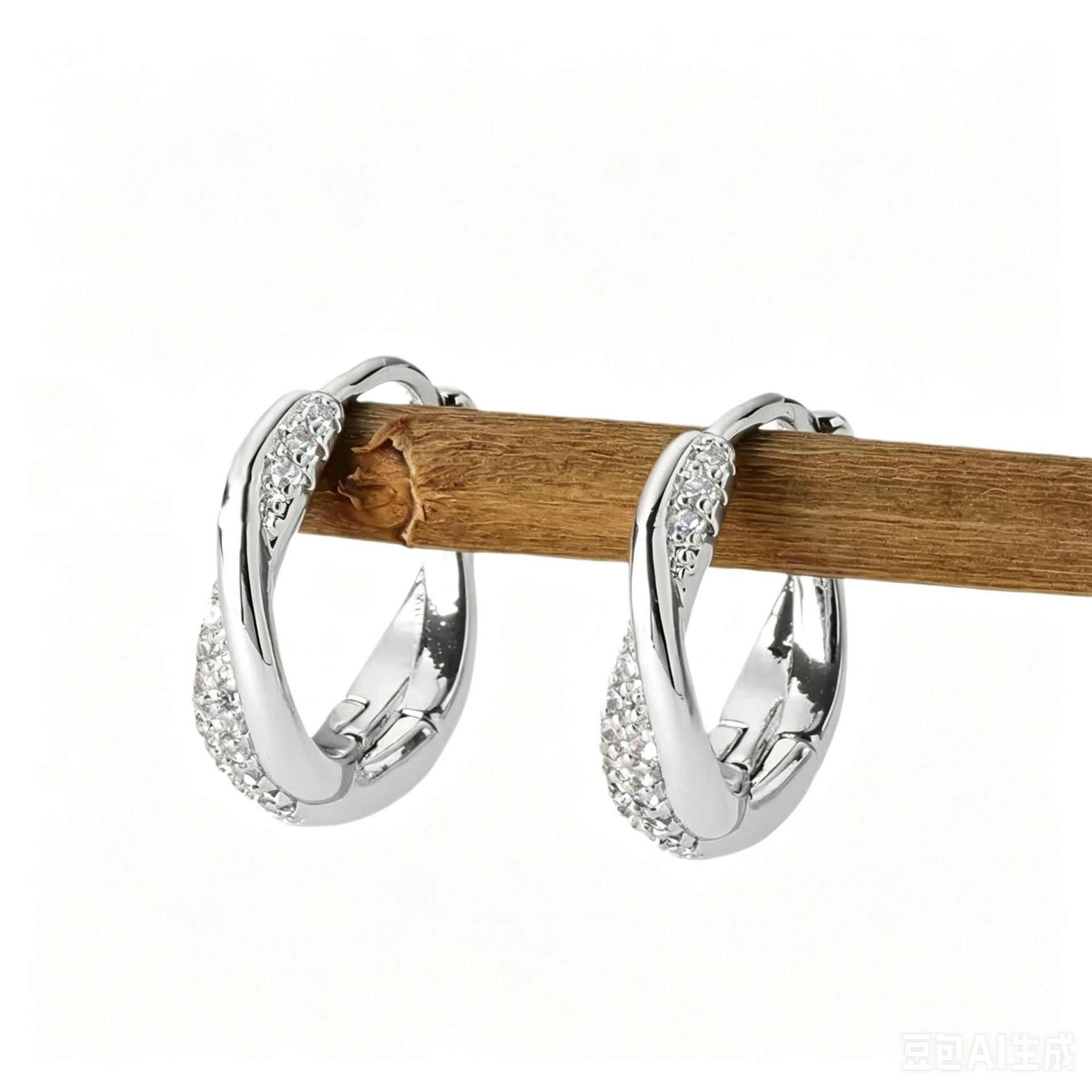 Earrings, copper zirconia, crossed design, women's