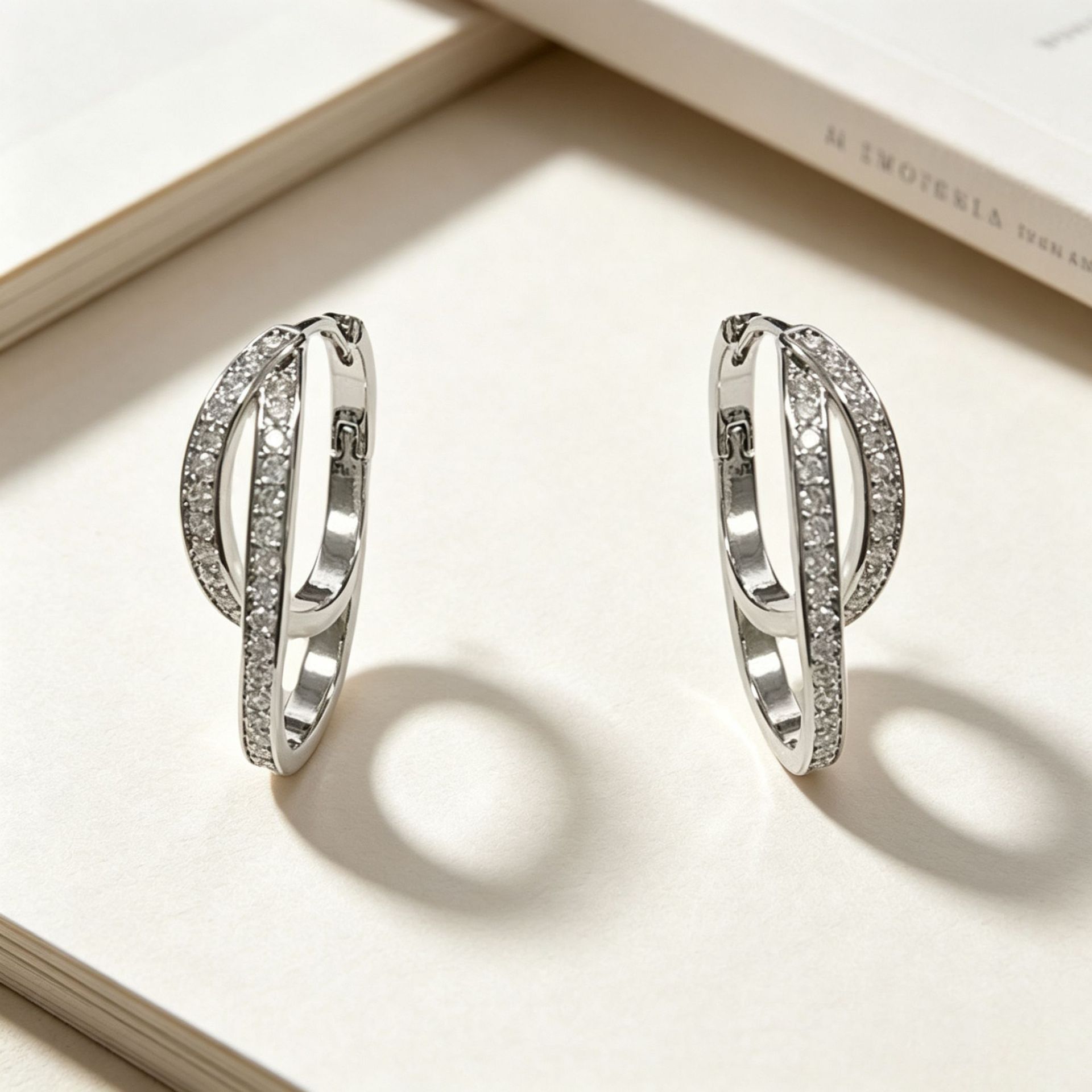 Zirconia ear clips, vintage double-ring design