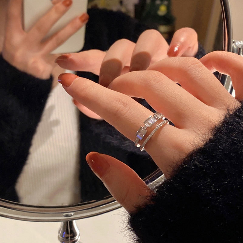 Micro-inlaid zircon ring, double-layer adjustable