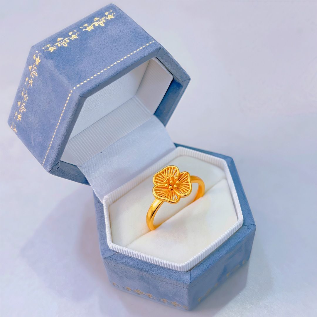 爆款沙金戒指复古设计感女款戒指黄铜镀金时尚轻奢可调节指环手饰