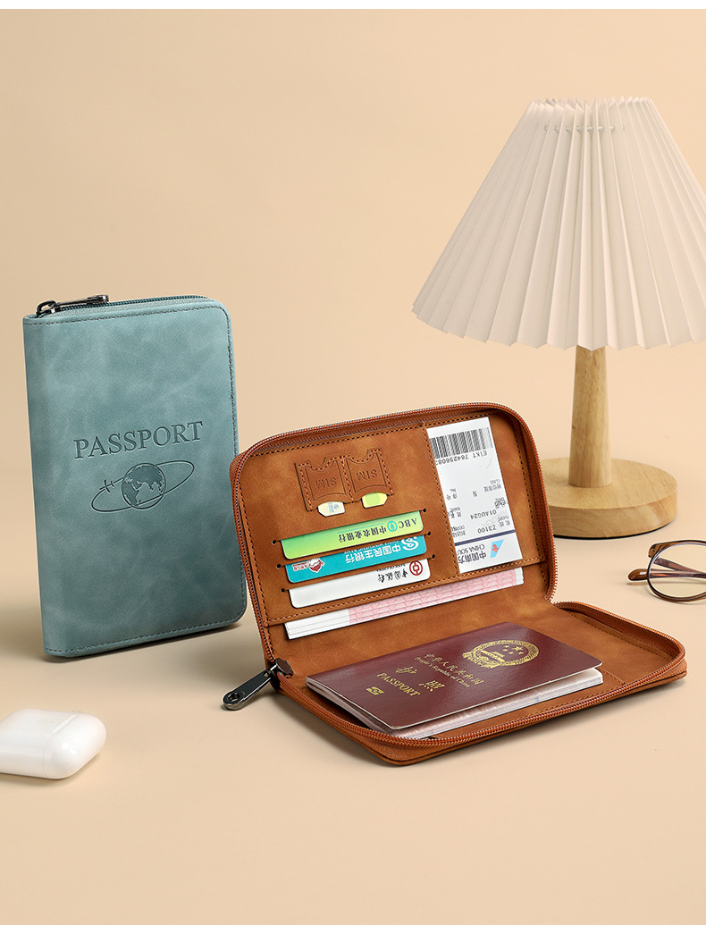 RFID passport holder with zipper for travel