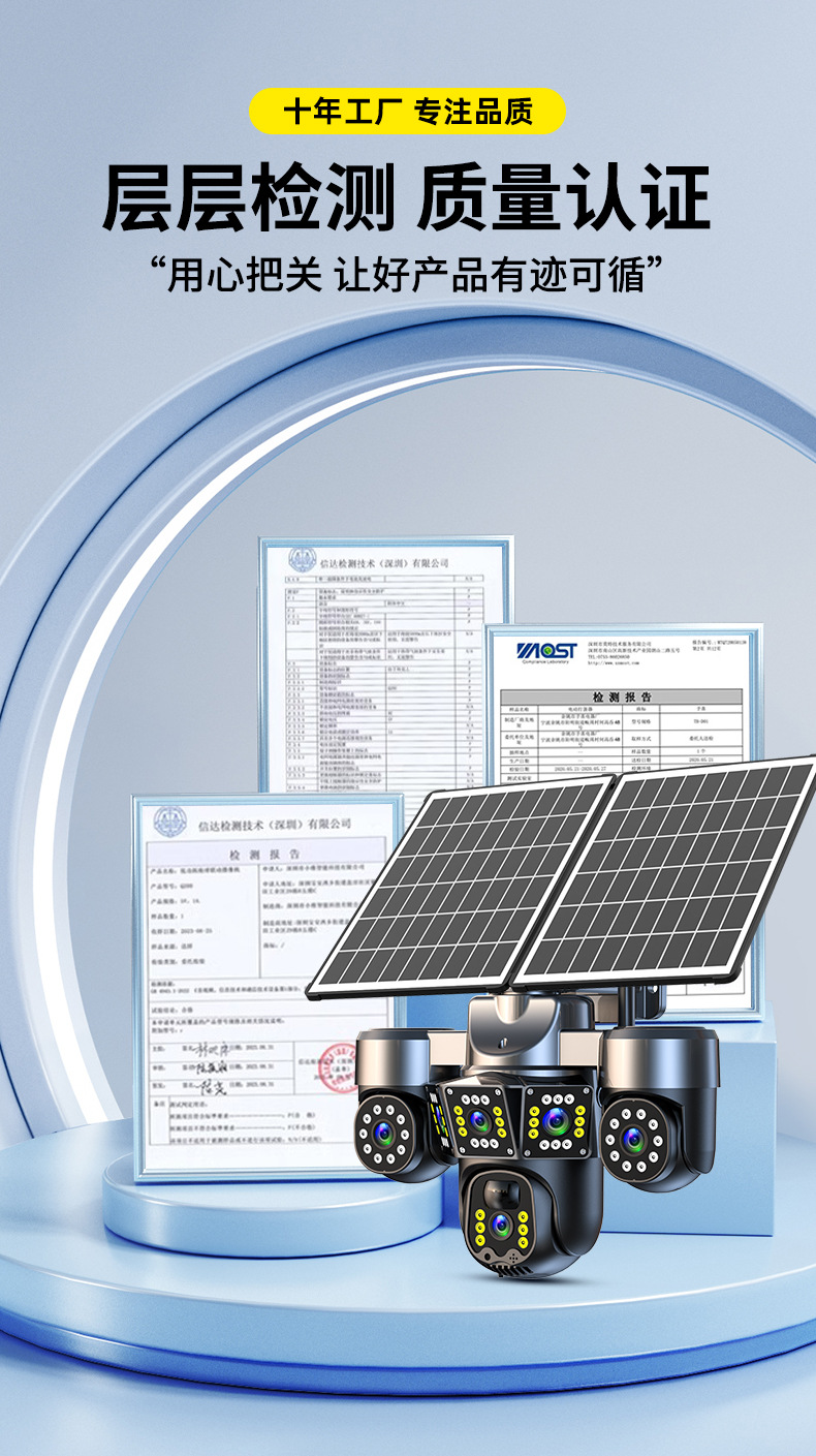 Solar-powered camera monitor, 360 degree, night vision