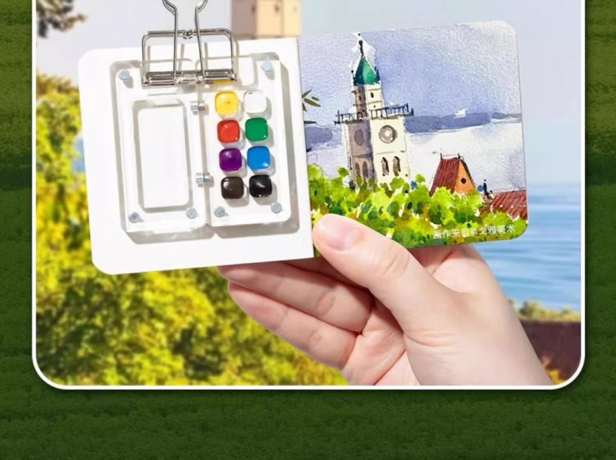Mini su rengi boya seti ceviz kutu taşınabilir