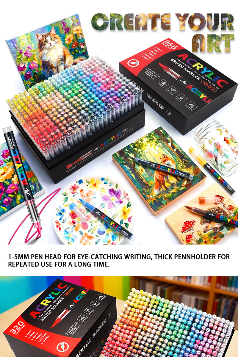 366-teiliges Acryl-Marker-Set mit weicher Spitze, stapelbar