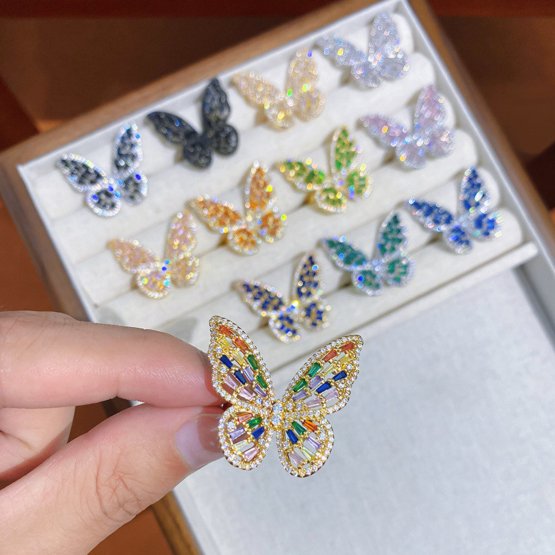 Copper butterfly ring with zirconia stones, adjustable size