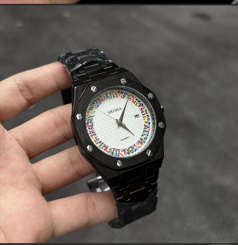 Men's quartz watch waterproof roman numerals steel strap