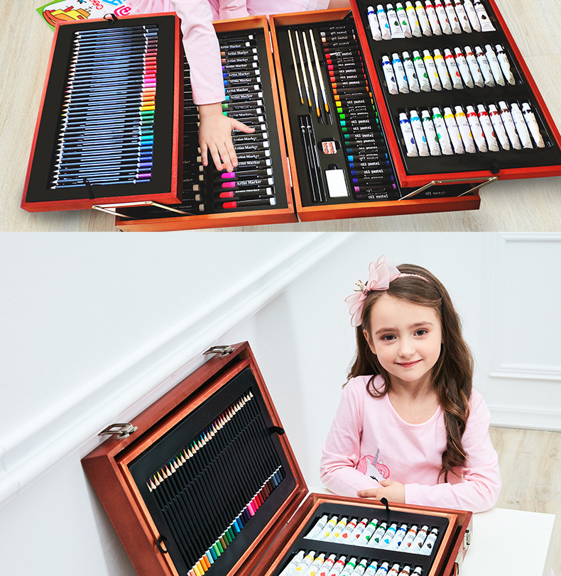 Mal-Set, 174 Teile, für Schüler, Holzbox